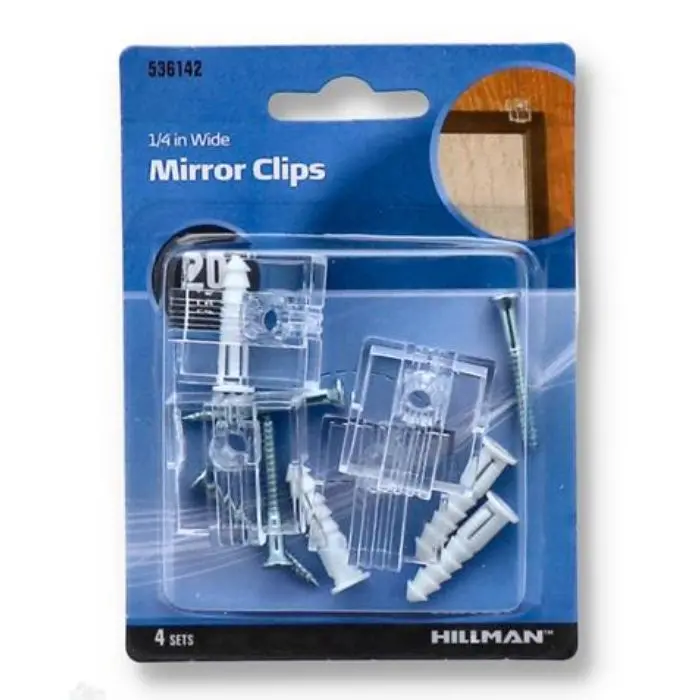 1/4" Wide Plastic Mirror Clip Set With Anchors – 4-Pack 1