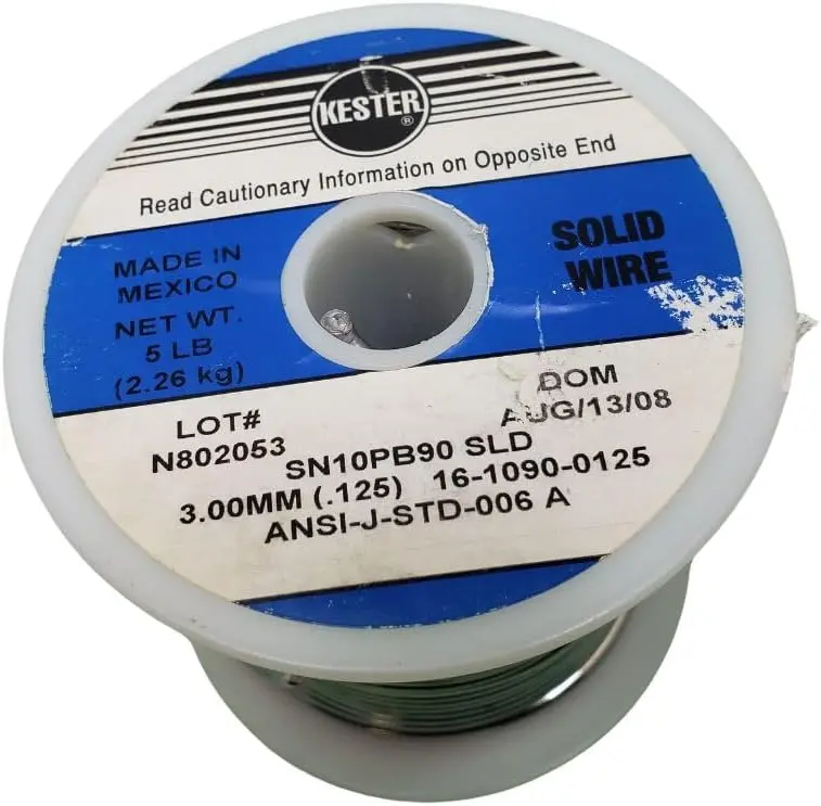 10/90 High-Tin Solder Wire Sn10Pb90, Solid Core, 3Mm Diameter, 5 Lb Spool, 0.125" Diameter 1