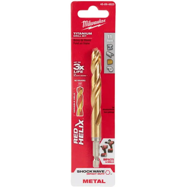 11Mm Titanium-Coated Metal Drill Bit – Shockwave Red Helix Design 1