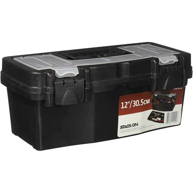 12-Inch Black Plastic Tool Box With Removable Tray 1