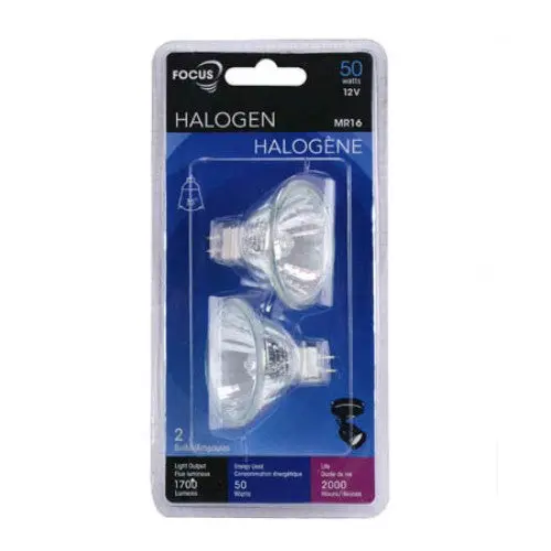 12V 50W Mr16 Halogen Bulb – Gu5.3 Bi-Pin, Clear Lens – 86203 (2-Pack) 1