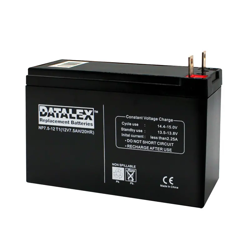 12V 7.5Ah Sealed Lead-Acid Battery – T1 Terminals, 5.94" × 2.56" × 3.66" (L×W×H) 1