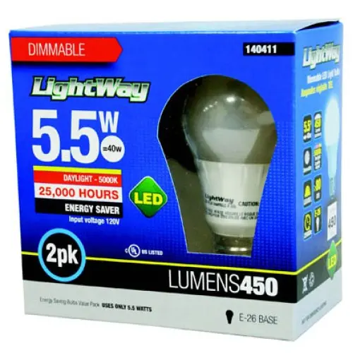 140411: Dimmable A19 Led Bulb — E26 Base, 5.5W Daylight (5000K), 120V, 40W Equivalent (2-Pack) 1