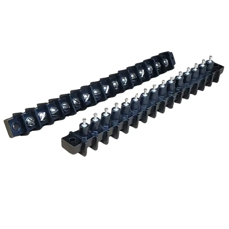 15-Position Chassis Mount Terminal Block, 9.52 Mm Pitch, Solder Turret Style, Black Housing 1