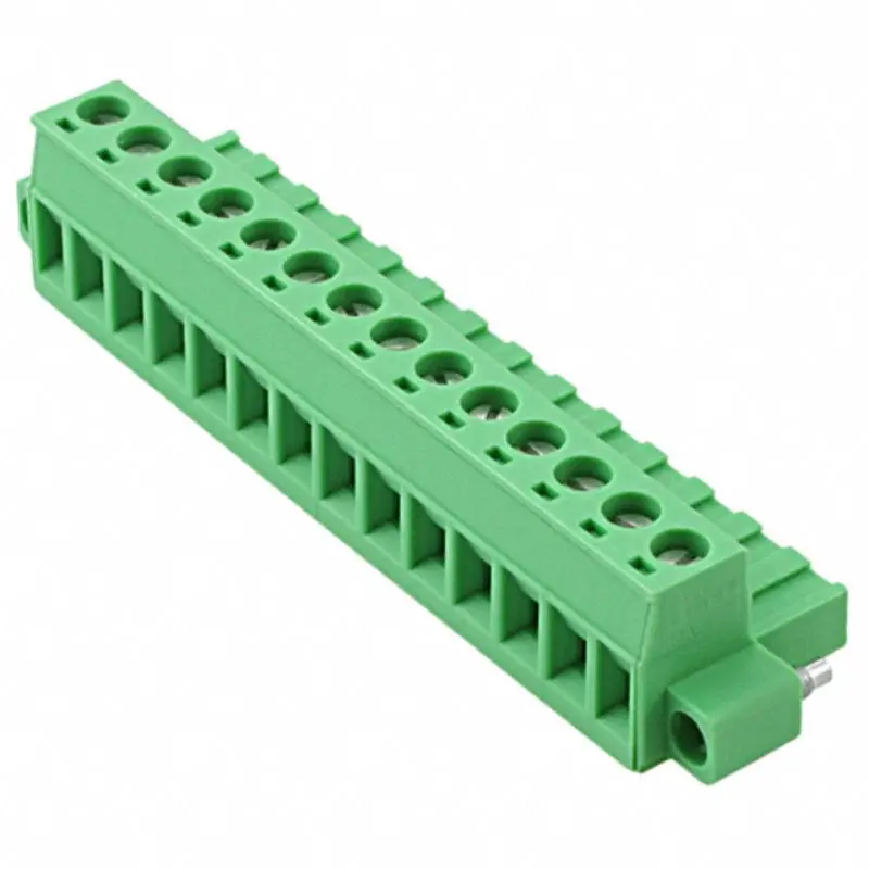 1778108 14-Pole Green Pluggable Terminal Block – 5Mm Pitch, Clamp-Type, Right-Angle Female Header 1