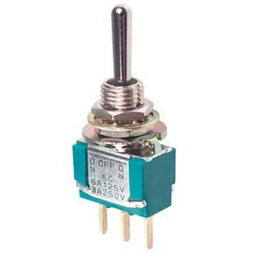 1P2T Toggle Switch — On-Off-On, 6A, 125Vac, Through-Hole Mount (10-Pack) 1