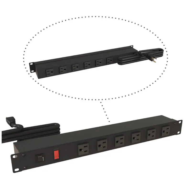 1U Rackmount Power Strip – 6 Front-Facing C13 Outlets, 15-Foot Cord, Black 1