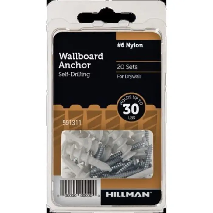 20-Piece Nylon Drywall Anchor Set With #6 Self-Drilling Screws – 30 Lb Capacity 1