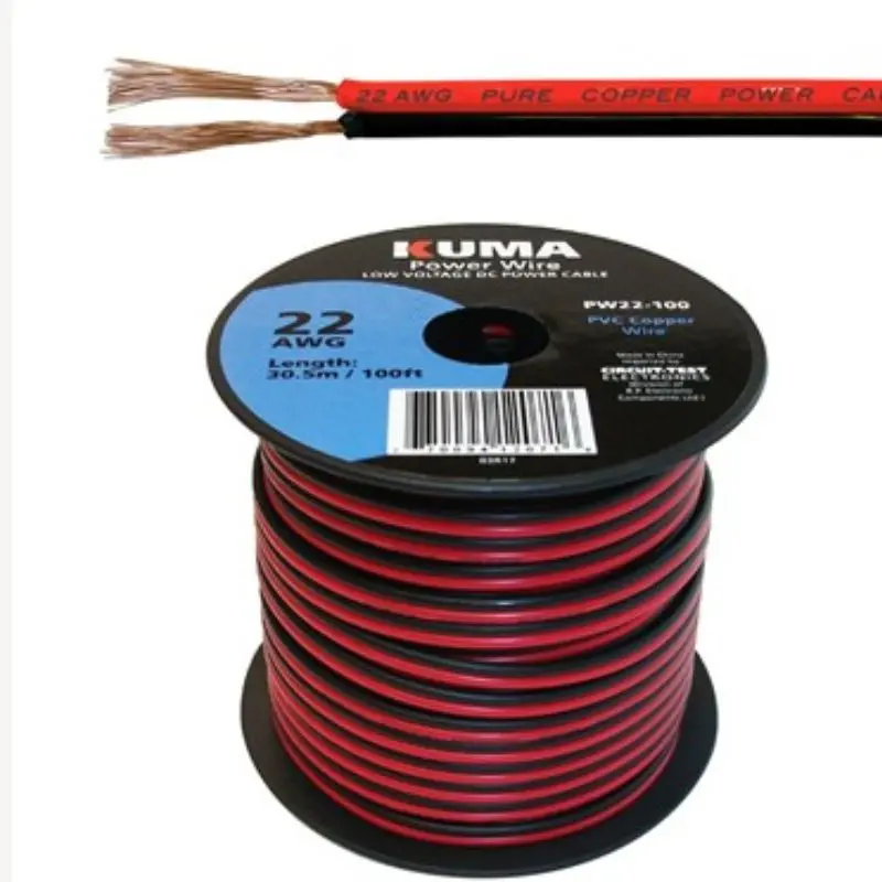 22 Awg Red-And-Black Dc Power Wire Pair – 100-Foot Spool, Stranded Copper, Pvc Insulation, Dual-Conductor 1