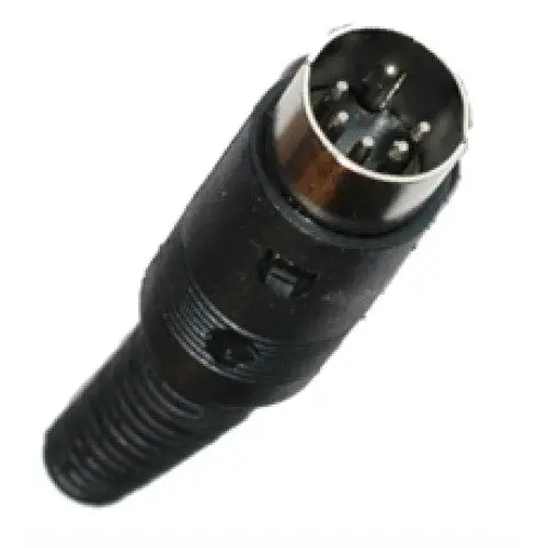 25-250-1 – 5-Pin Din Male Inline Connector With 18° Bend And Matte Black Plastic Housing 1