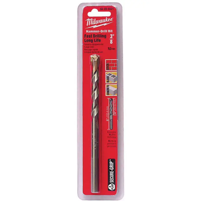3/8" X 6" Masonry Drill Bit For Concrete, Block, And Brick 1