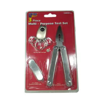 3-Piece Pocket Tool Set – Includes Knife, Pliers, Key Ring, And Led Light 1