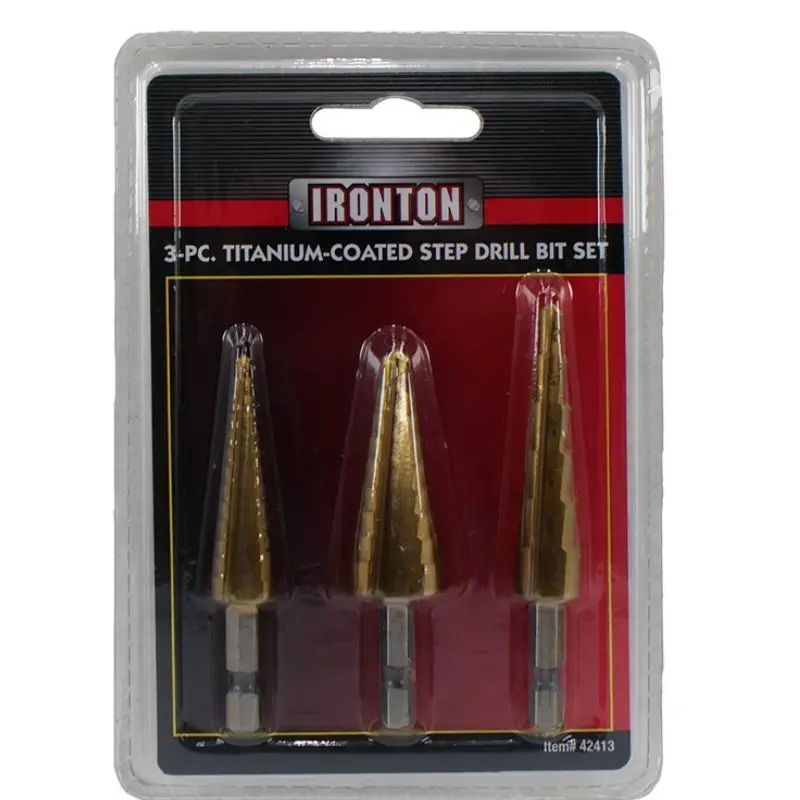 3-Piece Step Drill Bit Set – Sizes: 3/16–1/2 In, 1/4–3/4 In, 1/8–1/2 In 1
