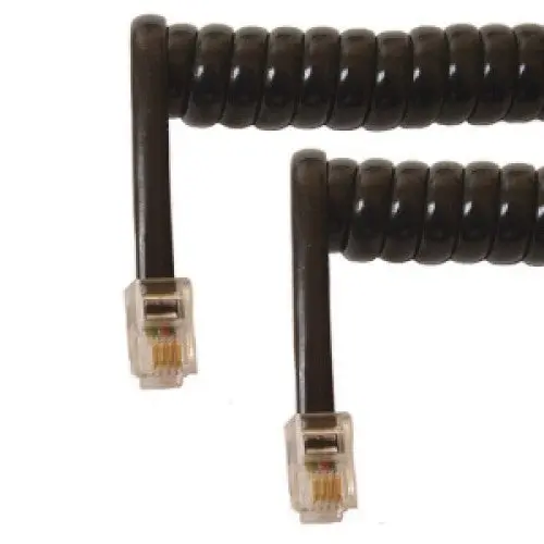 4-Pin 4-Conductor Modular Cable – Coiled Male-To-Male, 50 Ft, Black 1