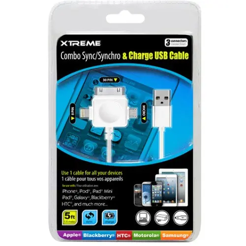 5-Foot Multi-Connector Usb Cable – Supports Micro-Usb, 30-Pin, And Lightning Devices (Model 59053) 1