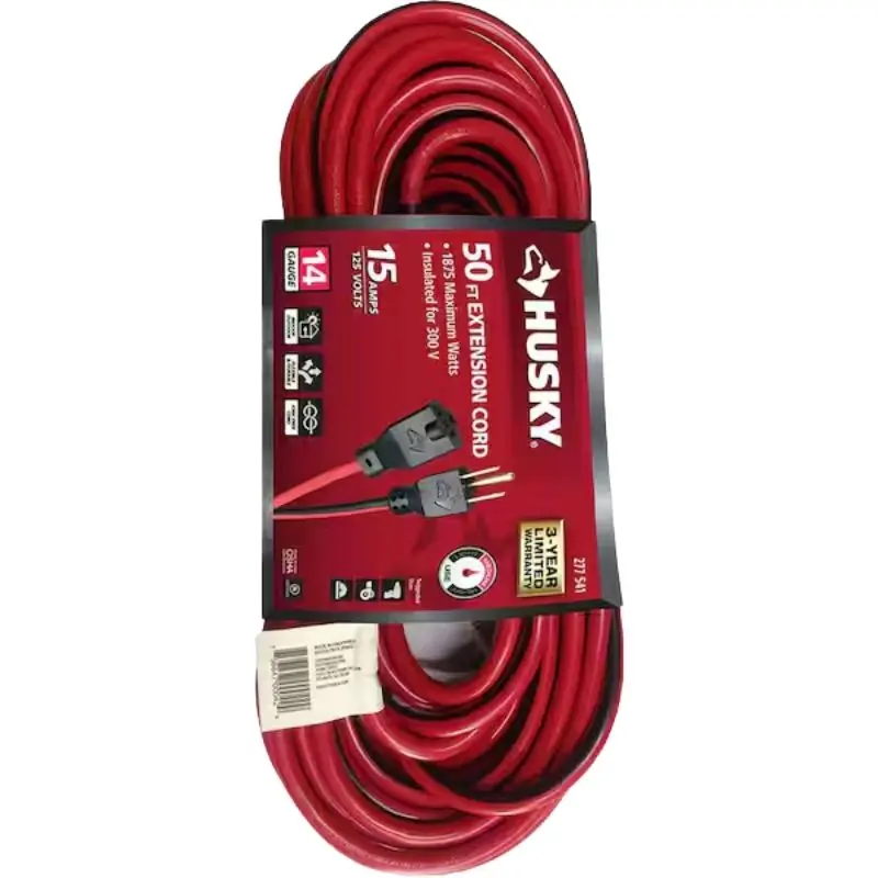 50-Foot Dual-Conductor Sjtw Extension Cord – 3/14 Awg, Black & Red 1