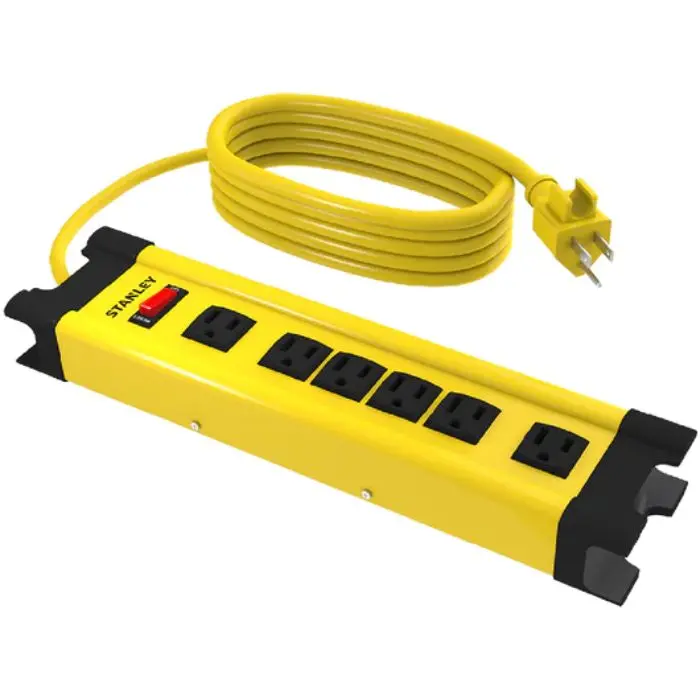 6-Outlet Yellow Power Strip – 10-Foot Cord, 14/2 Sjt Wiring, 15-Amp Circuit Breaker, Metal Housing 1