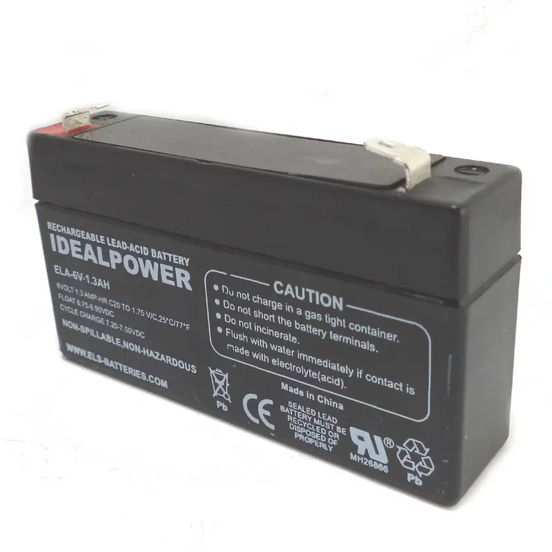6V 1.3Ah Sealed Lead-Acid Battery — Qtab Terminal, Compact Size: 3.81×0.98×2 In (L×W×H) 1