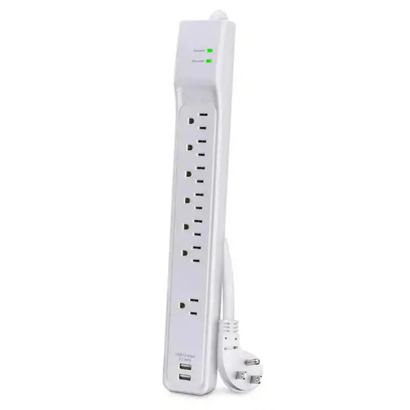 7-Outlet Surge Protector Power Bar: 6-Foot Cord, Right-Angle Plug, Dual Usb (3.4A), 2100-Joule Protection 1