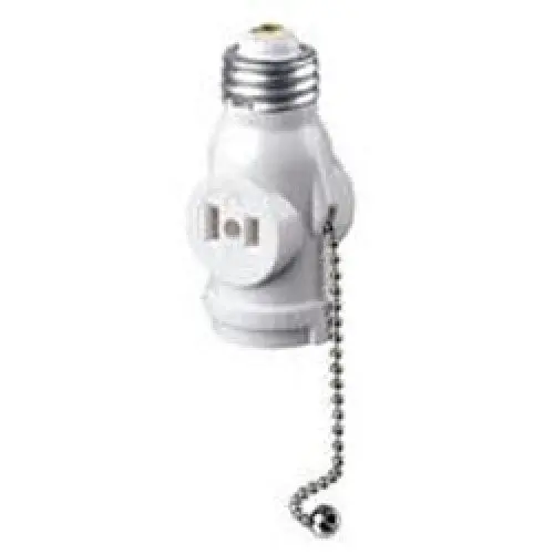 727-1406-W Lamp Holder With Dual Outlets And Pull Chain Switch — 660W, 125V 1