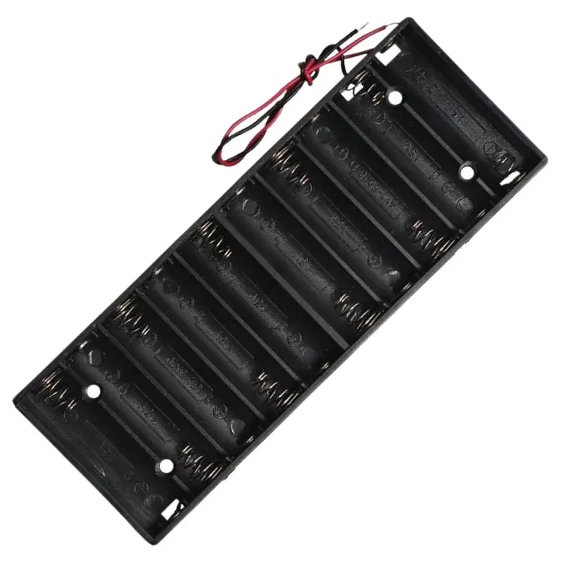 Aa-Size Battery Holder – 10-Cell Plastic Housing, Black, With Lead Wires 1