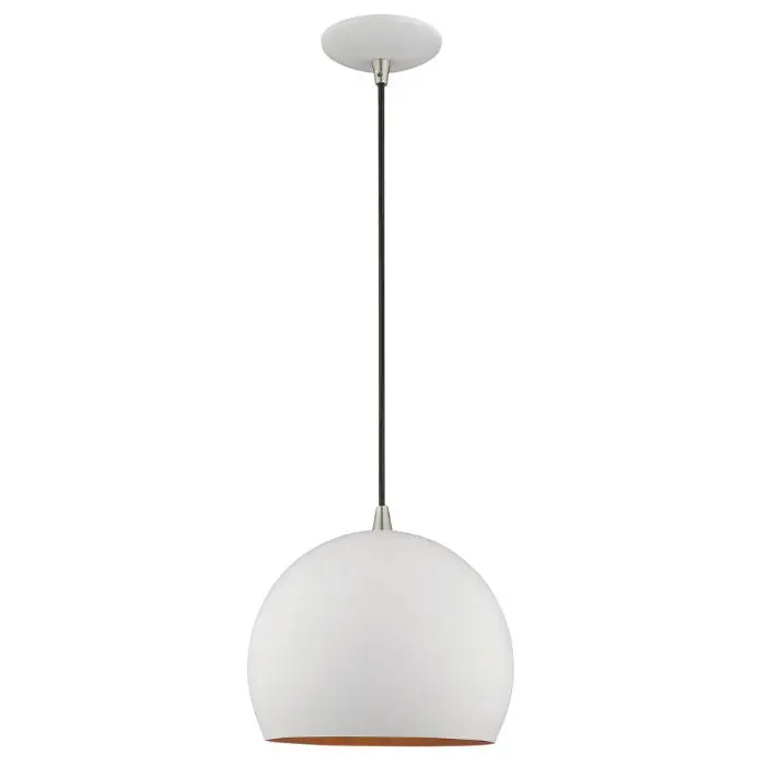 Adjustable Dome Pendant Light – 10-Inch White Shade With Gold Interior, Height Customizable 1