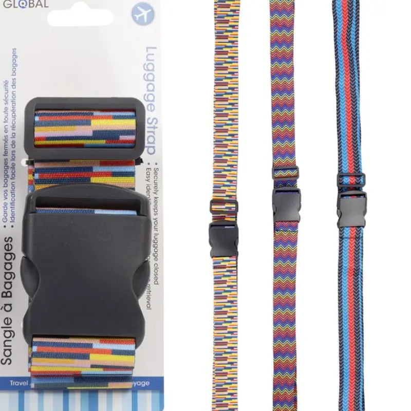 Adjustable Luggage Strap – Colorful Global Pattern Design With Quick-Release Buckle 1