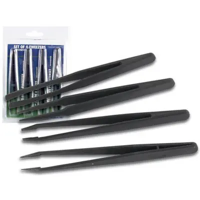 Antistatic Precision Tweezers – 5-Inch, Non-Conductive, 4-Piece Assortment 1