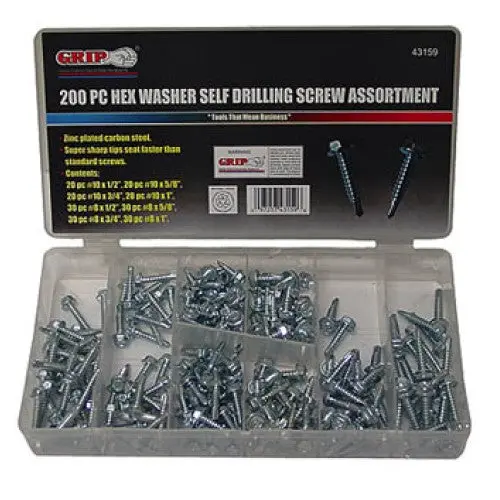 Assorted Self-Drilling Screws With Hex Nuts – 200-Piece Kit 1