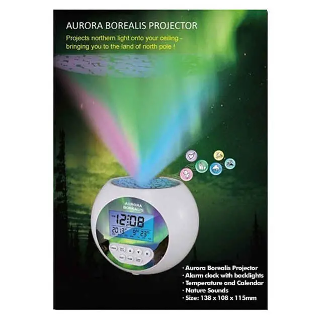 Aurora Borealis Night Light Projector With Built-In Digital Clock & Calendar Display 1