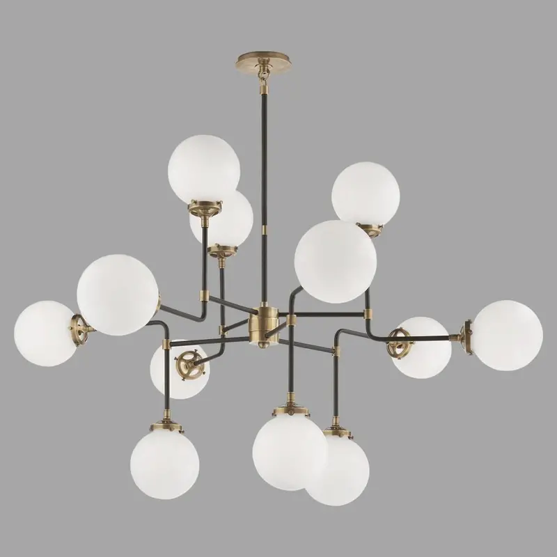 Bistro-Style Medium Chandelier – Hand-Rubbed Antique Brass Finish With White Glass Shades 1