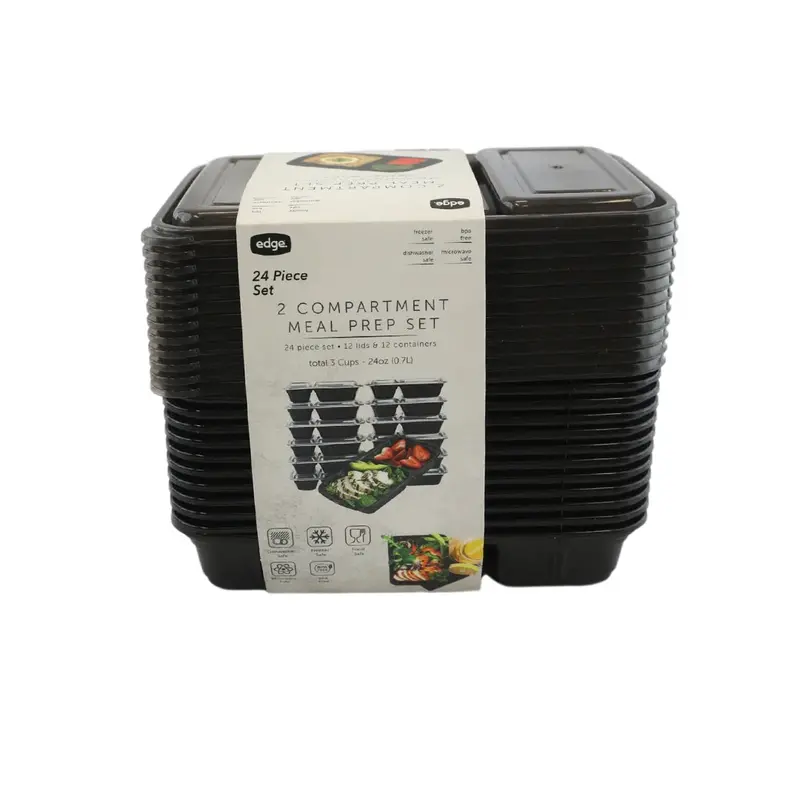 Black Disposable 2-Compartment Microwave-Safe Food Container (Pack Of 12) 1