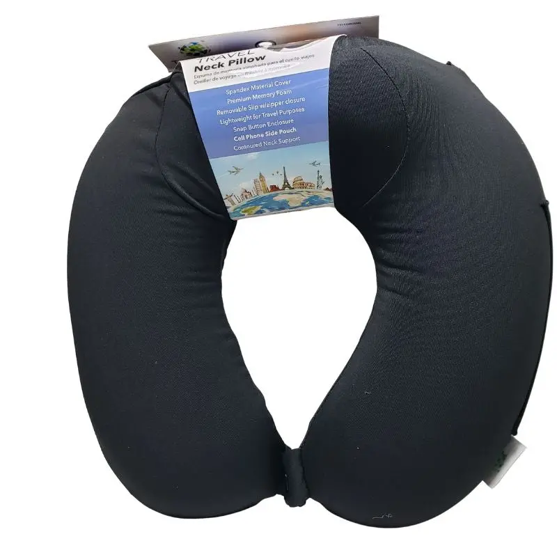 Black Memory Foam Travel Pillow – Removable, Machine-Washable Cover With Zipper Closure 1