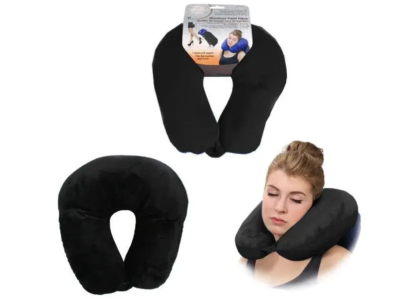 Black Microbead Travel Pillow With Contoured Neck Support 1