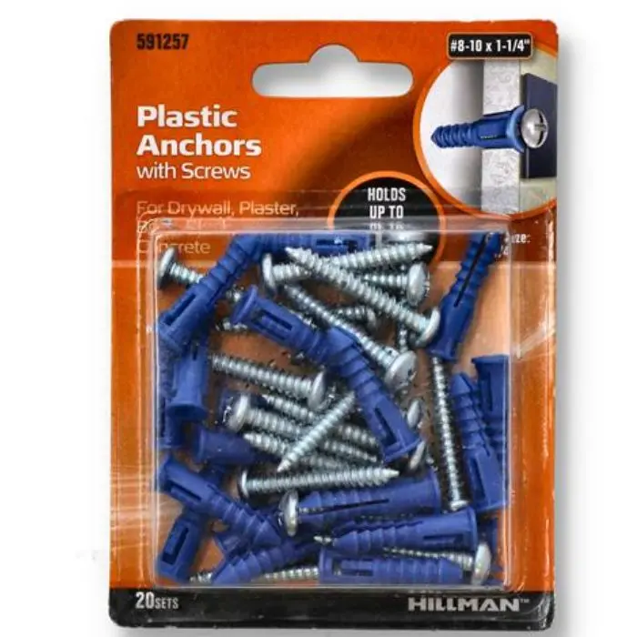 Blue Plastic Drywall Anchor Kit With #8-10 X 1-1/4" Screws – 20-Pack 1