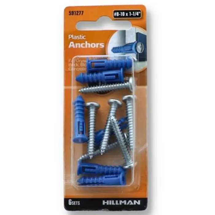 Blue Plastic Wall Anchor Kit With #8-10 X 1-1/4" Screws – 6-Pack 1
