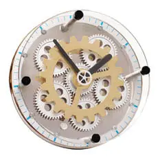 Brass Gear–Accented Round Glass Wall Clock – Gearupbg Design 1