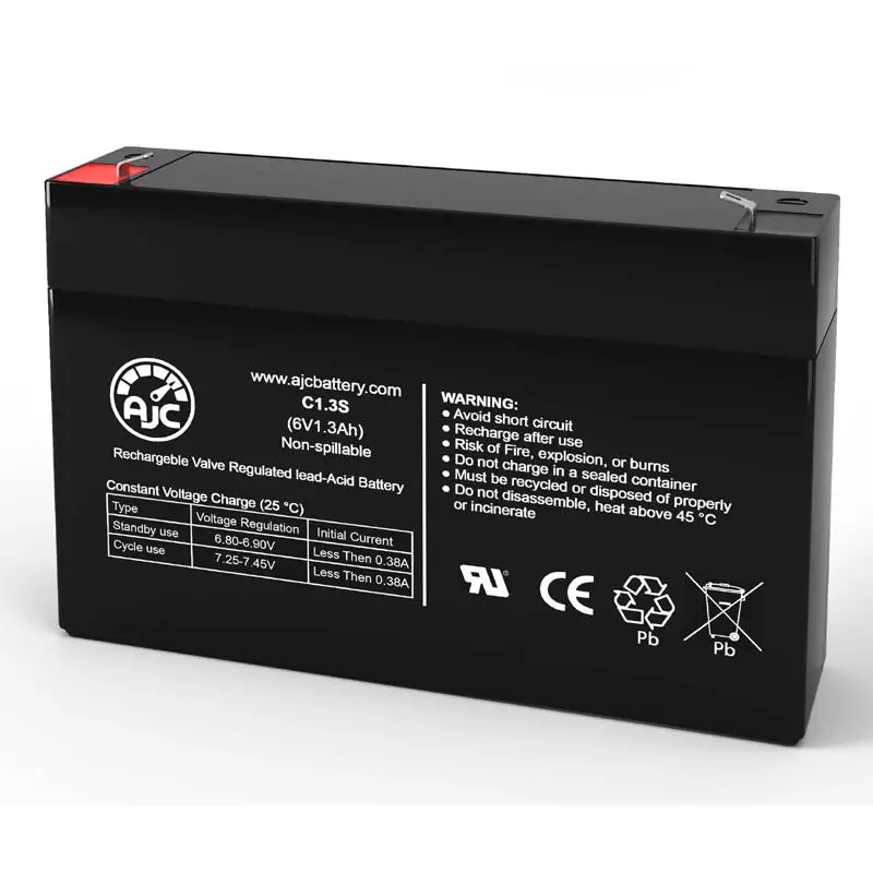 C1.3S-T1-A – 6V 1.3Ah Sealed Lead-Acid Battery, Qtab Terminal, 3.81" × 0.98" × 2" 1