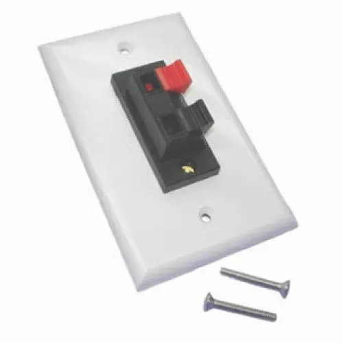 Compact White Speaker Wall Plate Featuring 2-Position Push-Terminal Connections 1