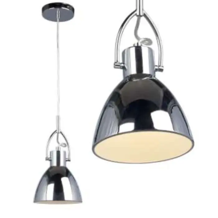 Contemporary Silver Dome Pendant Light – Chrome Interior, White Aluminum Shade, E26 Base 1