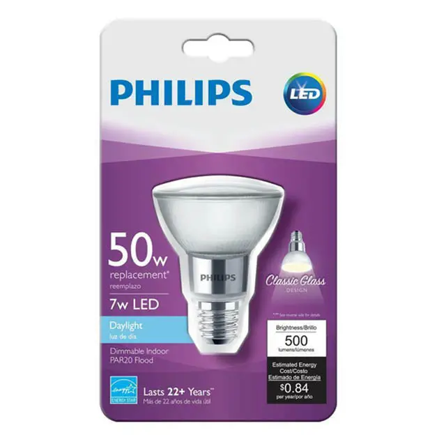Daylight Led Par20 Bulb – E26 Base, 7 W Dimmable, 120 V, Energy-Efficient Replacement For 50 W Incandescent 1