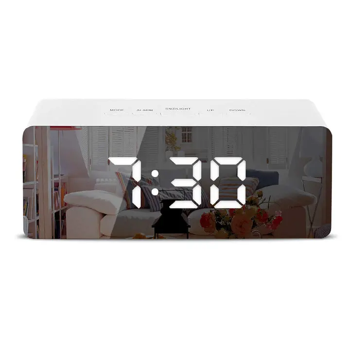 Digital Alarm Clock Mirror With Dual Usb Charging Ports – White, Slim Design 1