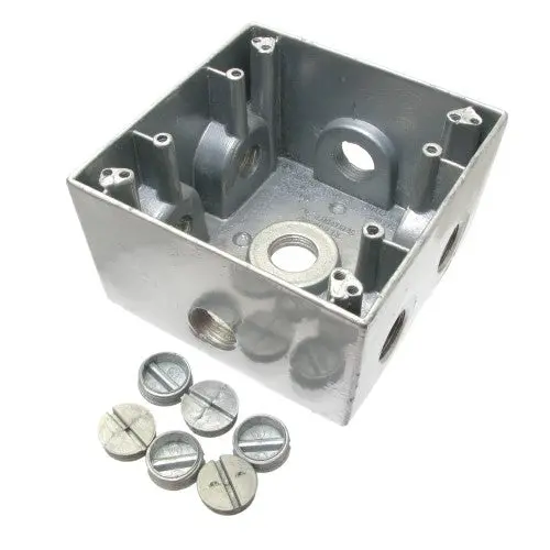 Dtb-5-7X Gray Weatherproof Square Electrical Box – 4.5" X 4.5" X 2.6", Two-Gang, Seven 0.5" Knockouts 1