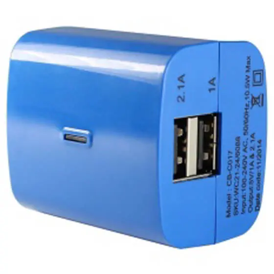 Dual-Output Usb Wall Charger – 5Vdc @ 2.1A + 1A, 120Vac Input, Assorted Colors (Model Cb-C017) 1