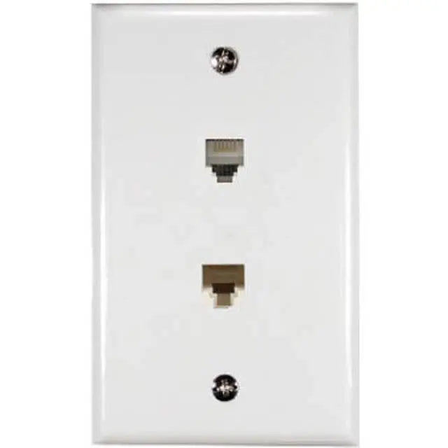 Dual-Port Modular Wall Plate – 6P4C Jack, White Plastic Housing 1