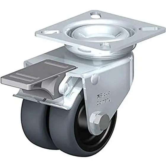 Dual Swivel Rubber Caster – 1.95 Inch Diameter, Brake-Enabled, Metal Top Plate (2.3 × 2.3 Inch) 1