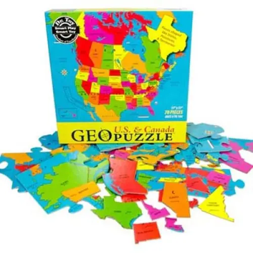 Geographic Puzzle – Usa And Canada Map With 69 Interlocking Pieces For Kids & Learners 1