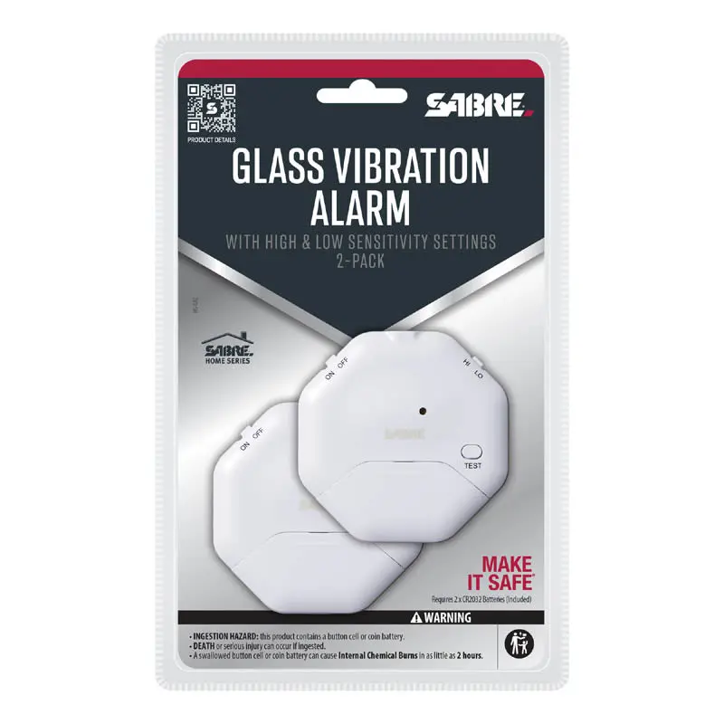 Glass Break Vibration Alarm – Dual Sensitivity (High/Low), 2-Pack 1
