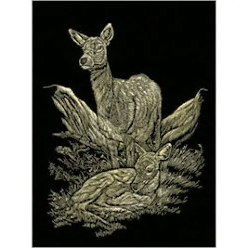 Gold Deer Engraving Illustration – R-01322 1