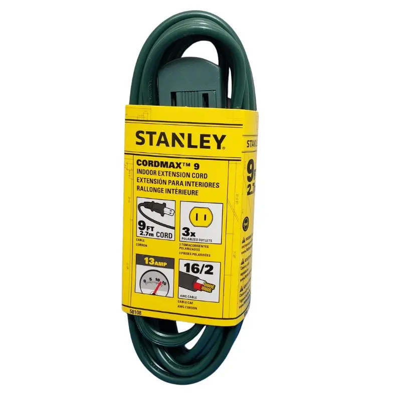 Green 9-Foot Extension Cord – 2-Wire, 16 Awg, 3-Outlet Spt-2 Rated For 13A/125V 1